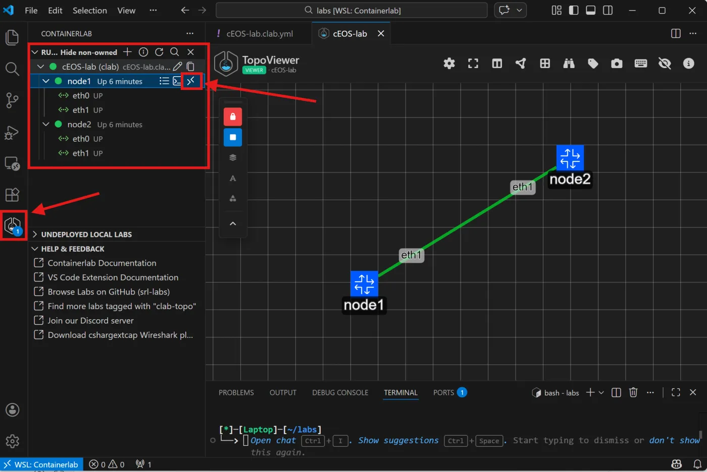 Lab in Containerlab Extension